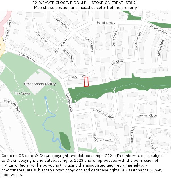 12, WEAVER CLOSE, BIDDULPH, STOKE-ON-TRENT, ST8 7HJ: Location map and indicative extent of plot