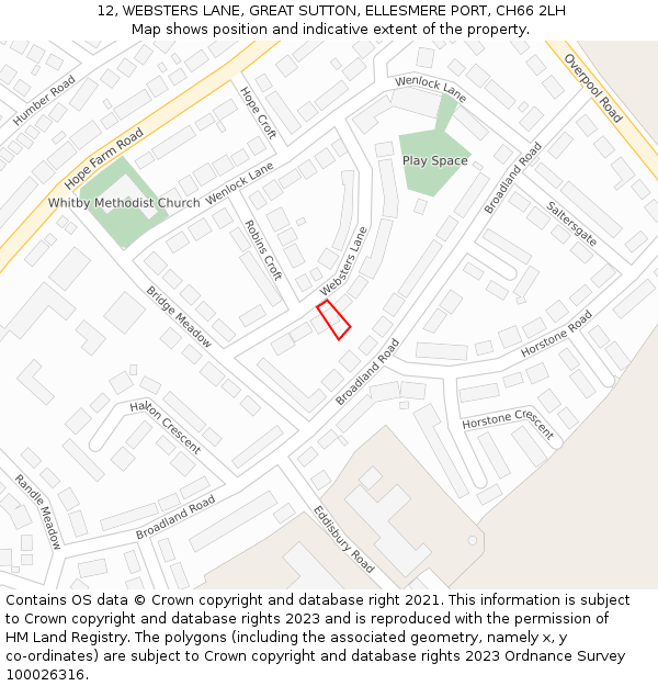 12, WEBSTERS LANE, GREAT SUTTON, ELLESMERE PORT, CH66 2LH: Location map and indicative extent of plot