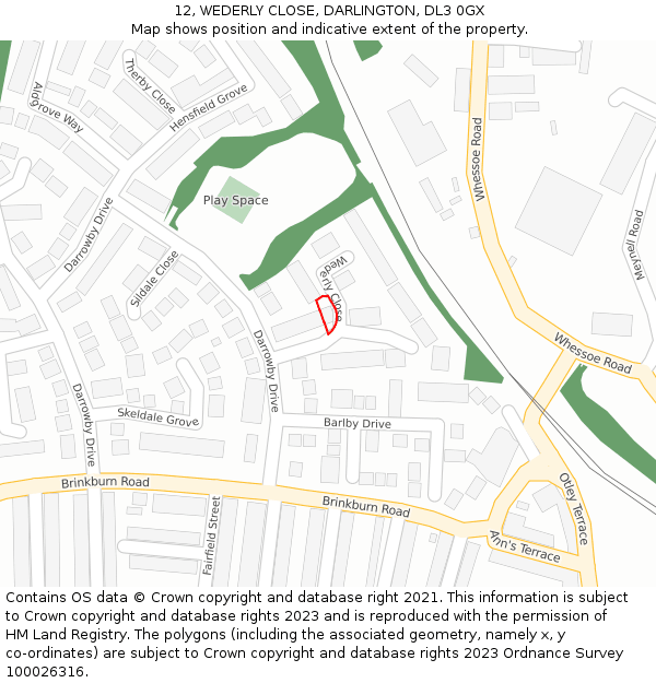 12, WEDERLY CLOSE, DARLINGTON, DL3 0GX: Location map and indicative extent of plot