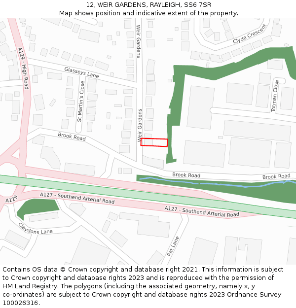 12, WEIR GARDENS, RAYLEIGH, SS6 7SR: Location map and indicative extent of plot
