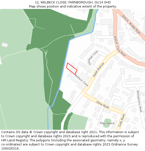 12, WELBECK CLOSE, FARNBOROUGH, GU14 0HD: Location map and indicative extent of plot