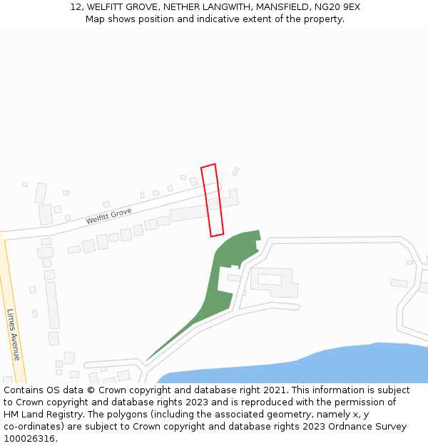 12, WELFITT GROVE, NETHER LANGWITH, MANSFIELD, NG20 9EX: Location map and indicative extent of plot