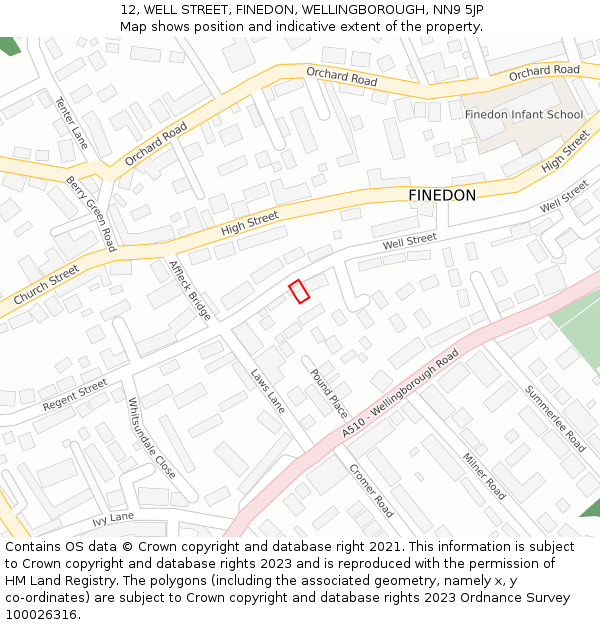 12, WELL STREET, FINEDON, WELLINGBOROUGH, NN9 5JP: Location map and indicative extent of plot