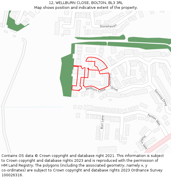 12, WELLBURN CLOSE, BOLTON, BL3 3RL: Location map and indicative extent of plot