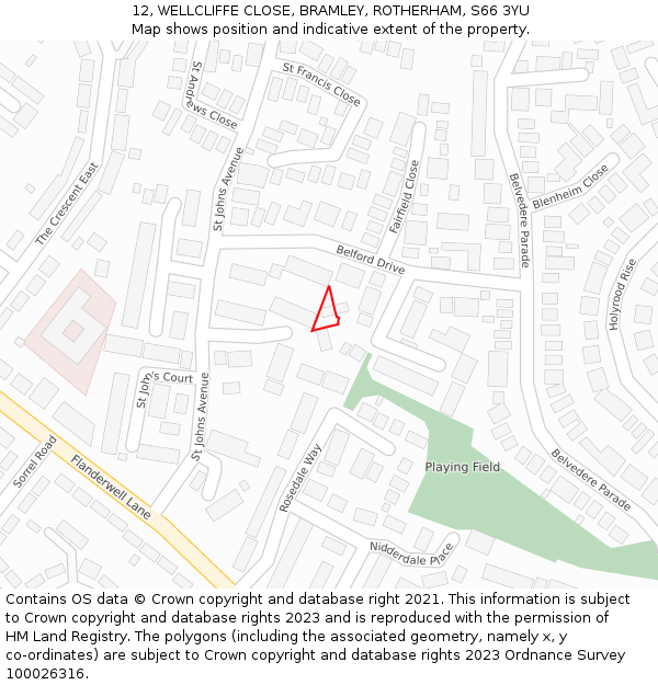 12, WELLCLIFFE CLOSE, BRAMLEY, ROTHERHAM, S66 3YU: Location map and indicative extent of plot