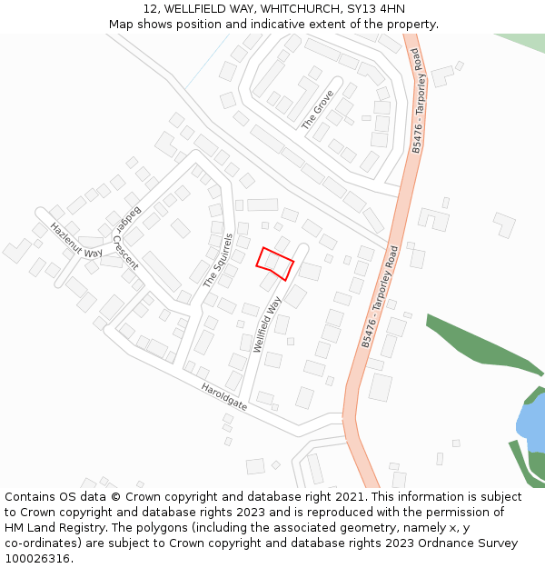 12, WELLFIELD WAY, WHITCHURCH, SY13 4HN: Location map and indicative extent of plot
