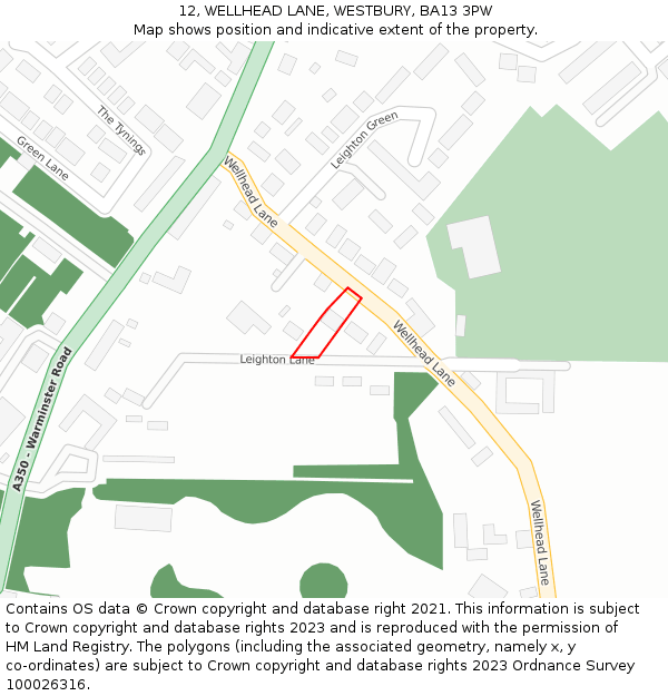 12, WELLHEAD LANE, WESTBURY, BA13 3PW: Location map and indicative extent of plot