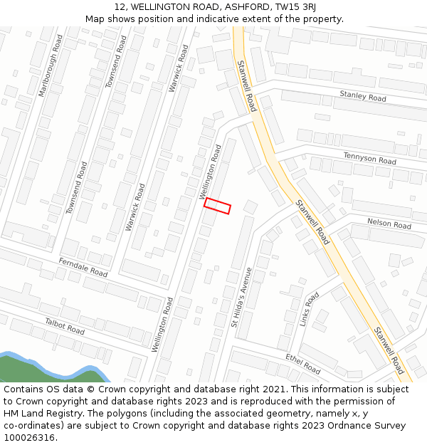 12, WELLINGTON ROAD, ASHFORD, TW15 3RJ: Location map and indicative extent of plot