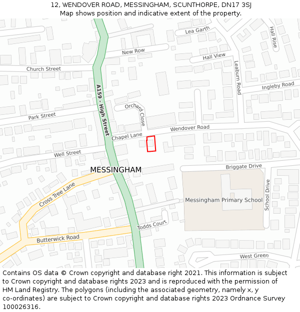 12, WENDOVER ROAD, MESSINGHAM, SCUNTHORPE, DN17 3SJ: Location map and indicative extent of plot