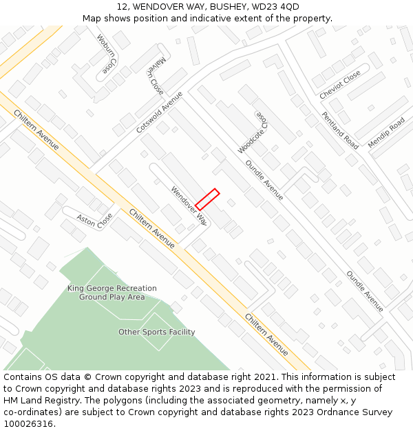 12, WENDOVER WAY, BUSHEY, WD23 4QD: Location map and indicative extent of plot