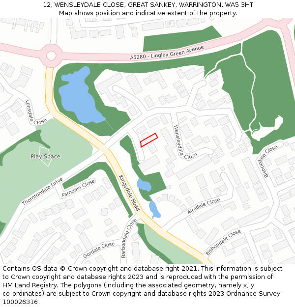 12, WENSLEYDALE CLOSE, GREAT SANKEY, WARRINGTON, WA5 3HT: Location map and indicative extent of plot