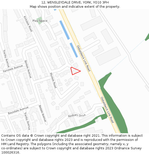 12, WENSLEYDALE DRIVE, YORK, YO10 3PH: Location map and indicative extent of plot