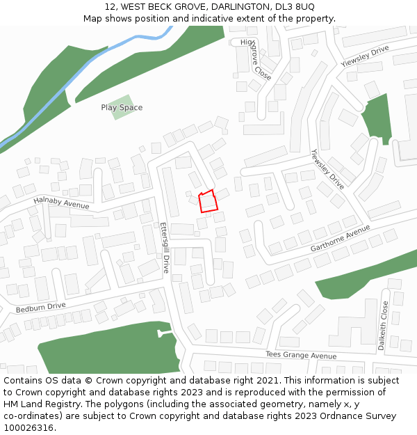 12, WEST BECK GROVE, DARLINGTON, DL3 8UQ: Location map and indicative extent of plot