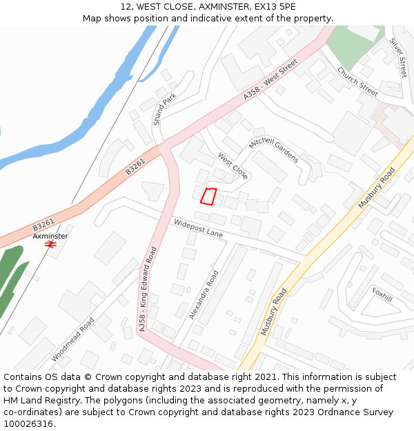 12, WEST CLOSE, AXMINSTER, EX13 5PE: Location map and indicative extent of plot