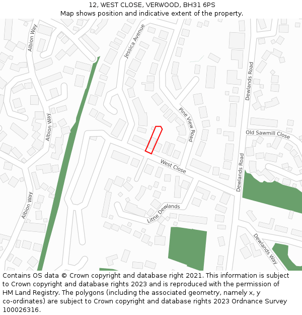 12, WEST CLOSE, VERWOOD, BH31 6PS: Location map and indicative extent of plot