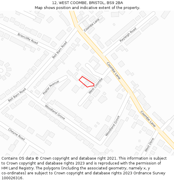 12, WEST COOMBE, BRISTOL, BS9 2BA: Location map and indicative extent of plot