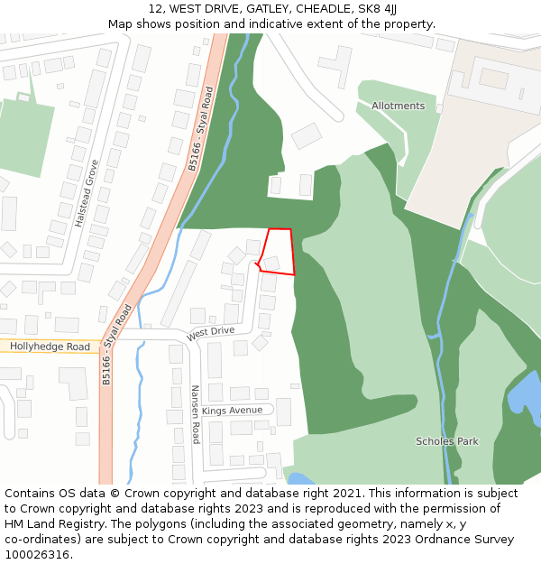 12, WEST DRIVE, GATLEY, CHEADLE, SK8 4JJ: Location map and indicative extent of plot