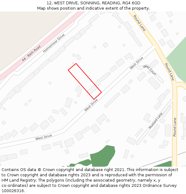12, WEST DRIVE, SONNING, READING, RG4 6GD: Location map and indicative extent of plot
