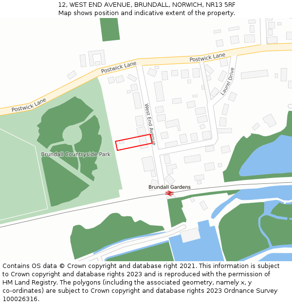 12, WEST END AVENUE, BRUNDALL, NORWICH, NR13 5RF: Location map and indicative extent of plot