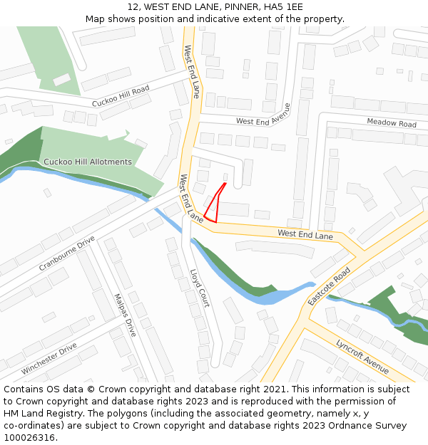 12, WEST END LANE, PINNER, HA5 1EE: Location map and indicative extent of plot