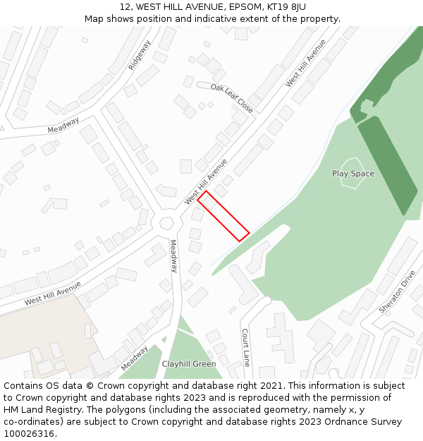 12, WEST HILL AVENUE, EPSOM, KT19 8JU: Location map and indicative extent of plot