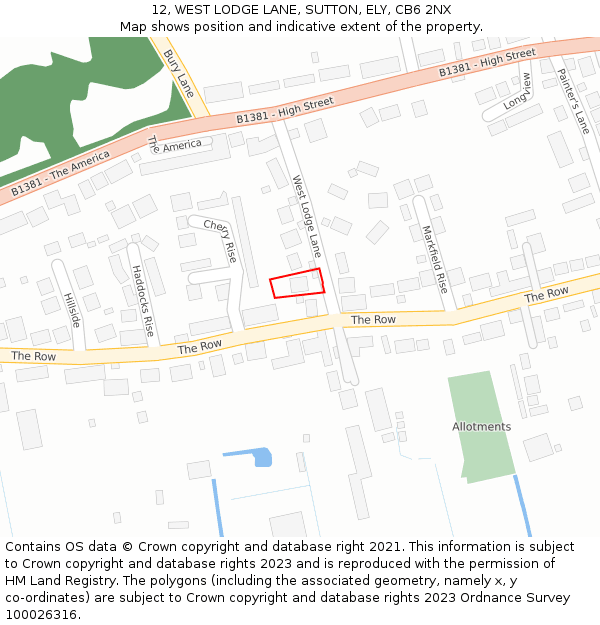 12, WEST LODGE LANE, SUTTON, ELY, CB6 2NX: Location map and indicative extent of plot