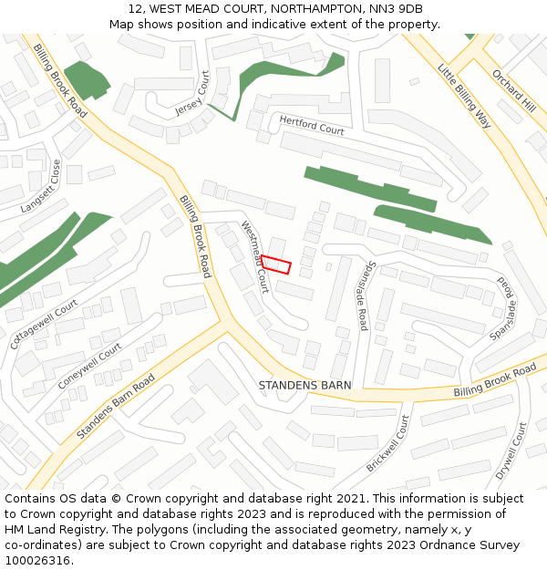 12, WEST MEAD COURT, NORTHAMPTON, NN3 9DB: Location map and indicative extent of plot