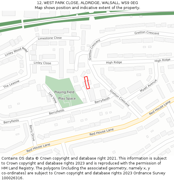 12, WEST PARK CLOSE, ALDRIDGE, WALSALL, WS9 0EG: Location map and indicative extent of plot