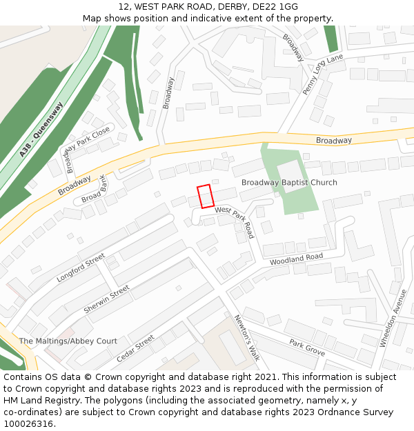 12, WEST PARK ROAD, DERBY, DE22 1GG: Location map and indicative extent of plot