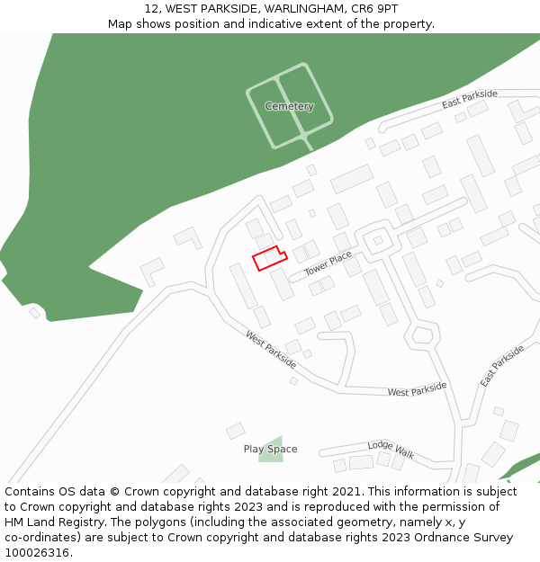 12, WEST PARKSIDE, WARLINGHAM, CR6 9PT: Location map and indicative extent of plot