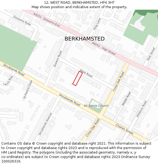 12, WEST ROAD, BERKHAMSTED, HP4 3HT: Location map and indicative extent of plot