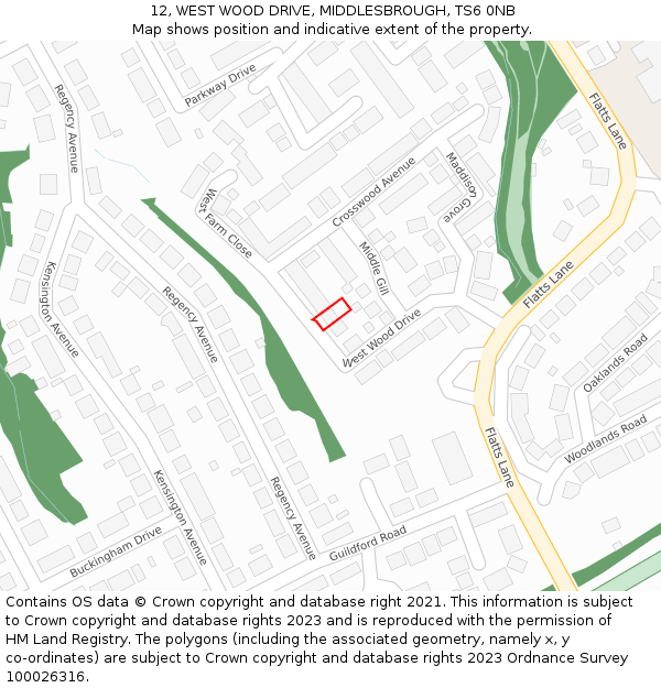 12, WEST WOOD DRIVE, MIDDLESBROUGH, TS6 0NB: Location map and indicative extent of plot