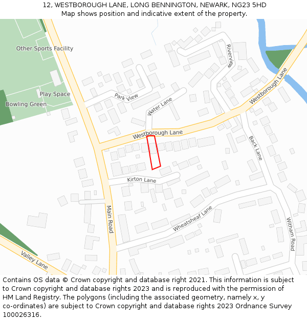 12, WESTBOROUGH LANE, LONG BENNINGTON, NEWARK, NG23 5HD: Location map and indicative extent of plot