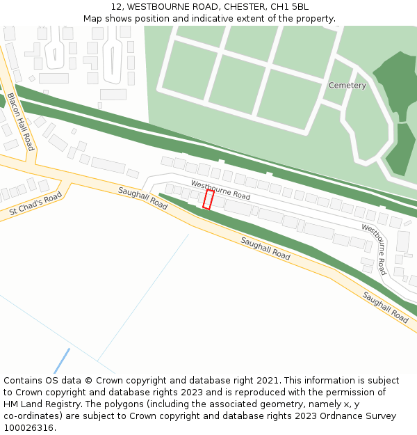12, WESTBOURNE ROAD, CHESTER, CH1 5BL: Location map and indicative extent of plot