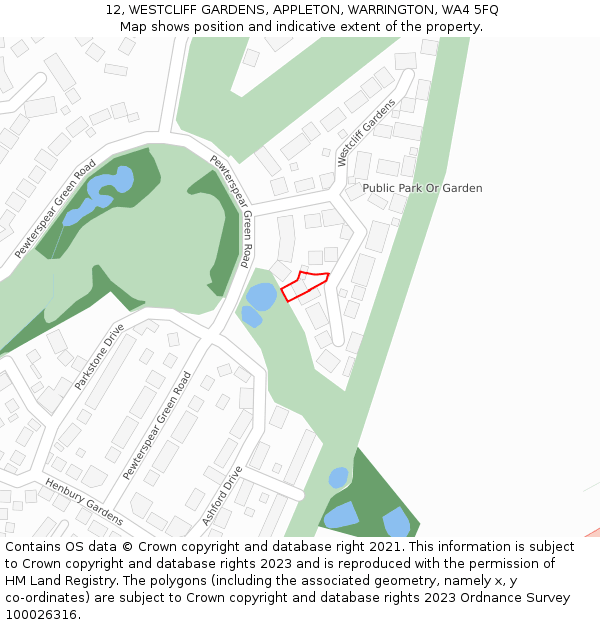 12, WESTCLIFF GARDENS, APPLETON, WARRINGTON, WA4 5FQ: Location map and indicative extent of plot