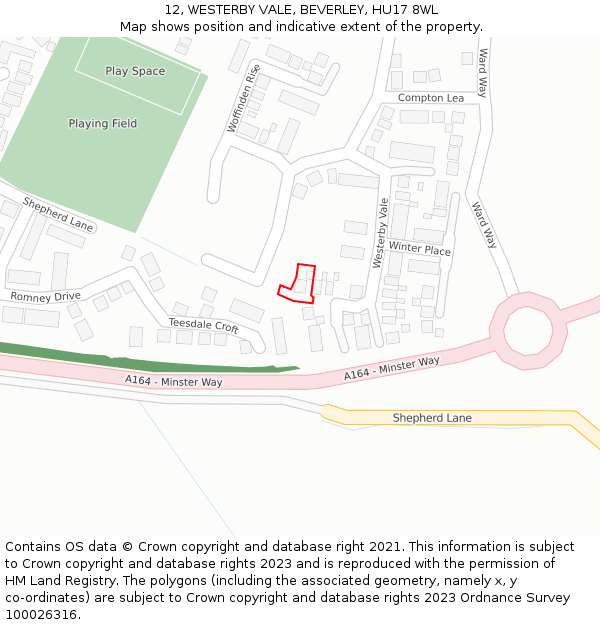 12, WESTERBY VALE, BEVERLEY, HU17 8WL: Location map and indicative extent of plot