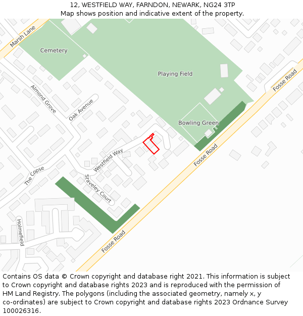 12, WESTFIELD WAY, FARNDON, NEWARK, NG24 3TP: Location map and indicative extent of plot