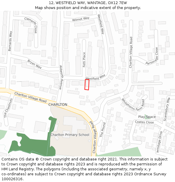 12, WESTFIELD WAY, WANTAGE, OX12 7EW: Location map and indicative extent of plot