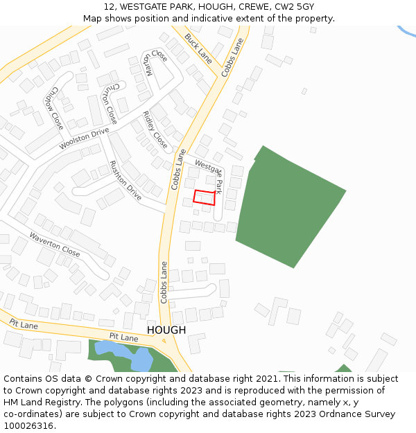 12, WESTGATE PARK, HOUGH, CREWE, CW2 5GY: Location map and indicative extent of plot