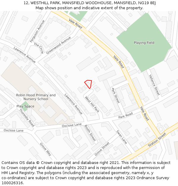 12, WESTHILL PARK, MANSFIELD WOODHOUSE, MANSFIELD, NG19 8EJ: Location map and indicative extent of plot