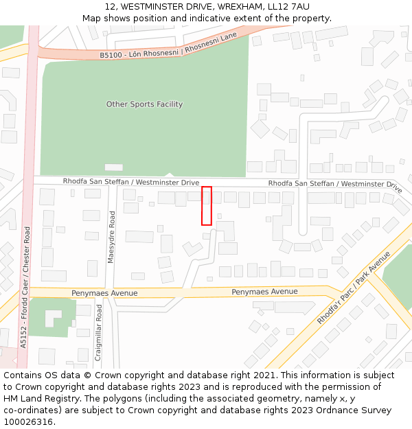 12, WESTMINSTER DRIVE, WREXHAM, LL12 7AU: Location map and indicative extent of plot