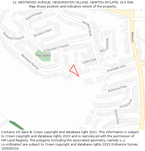 12, WESTWOOD AVENUE, HEIGHINGTON VILLAGE, NEWTON AYCLIFFE, DL5 6SA: Location map and indicative extent of plot