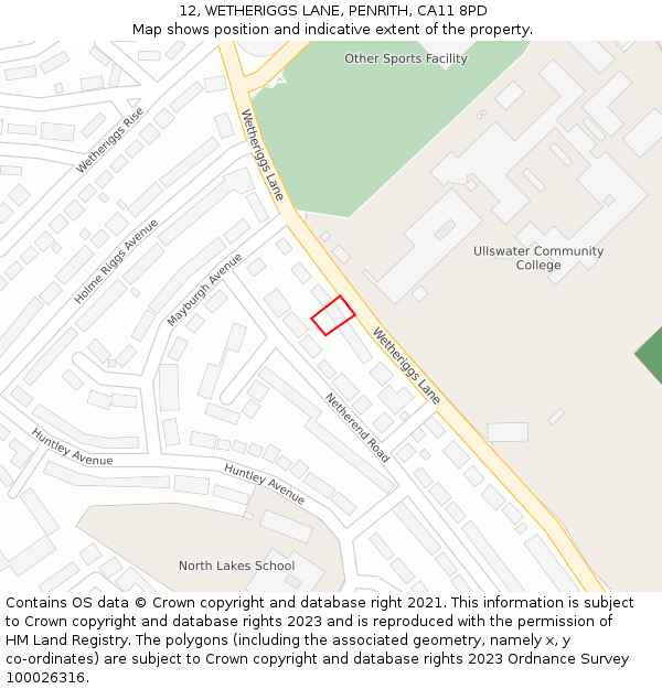 12, WETHERIGGS LANE, PENRITH, CA11 8PD: Location map and indicative extent of plot