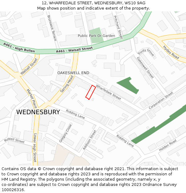 12, WHARFEDALE STREET, WEDNESBURY, WS10 9AG: Location map and indicative extent of plot