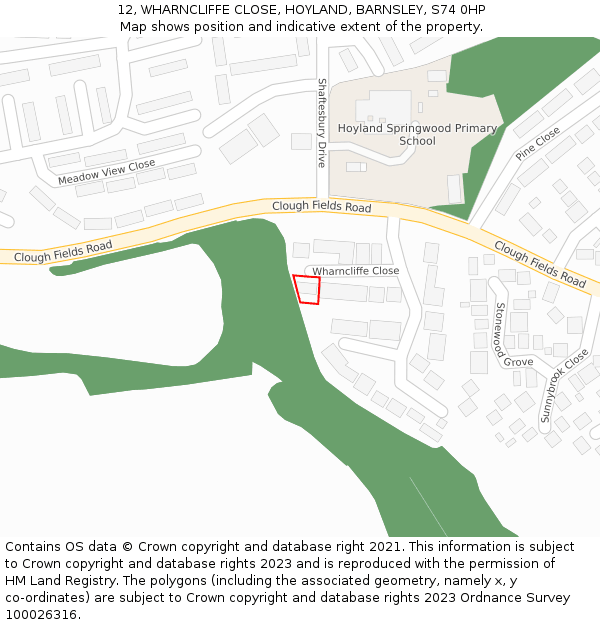 12, WHARNCLIFFE CLOSE, HOYLAND, BARNSLEY, S74 0HP: Location map and indicative extent of plot