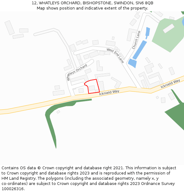 12, WHATLEYS ORCHARD, BISHOPSTONE, SWINDON, SN6 8QB: Location map and indicative extent of plot