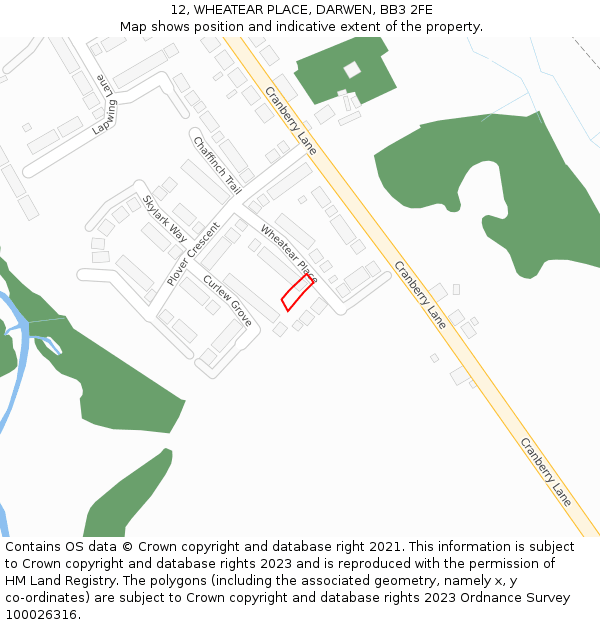 12, WHEATEAR PLACE, DARWEN, BB3 2FE: Location map and indicative extent of plot