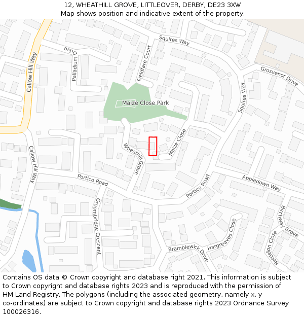 12, WHEATHILL GROVE, LITTLEOVER, DERBY, DE23 3XW: Location map and indicative extent of plot