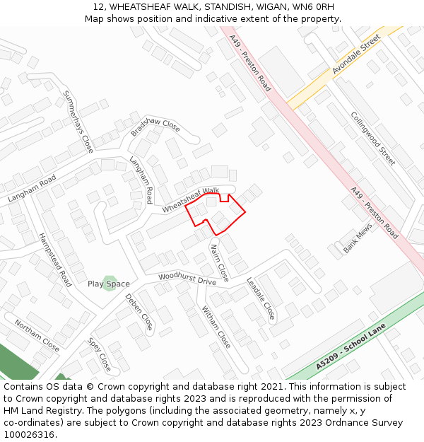 12, WHEATSHEAF WALK, STANDISH, WIGAN, WN6 0RH: Location map and indicative extent of plot