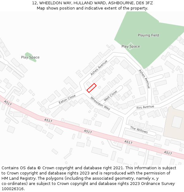 12, WHEELDON WAY, HULLAND WARD, ASHBOURNE, DE6 3FZ: Location map and indicative extent of plot